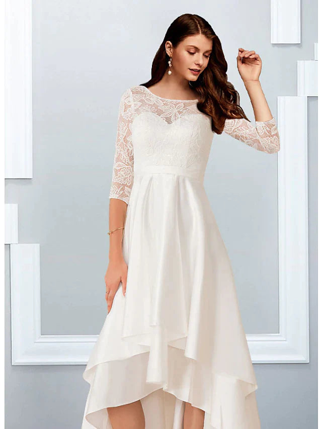 Back view of the A-Line chiffon lace bridal gown, showcasing its flowing silhouette.