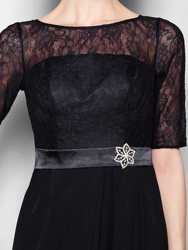 Full length view of the A-line dress, showcasing its elegant silhouette and flow.