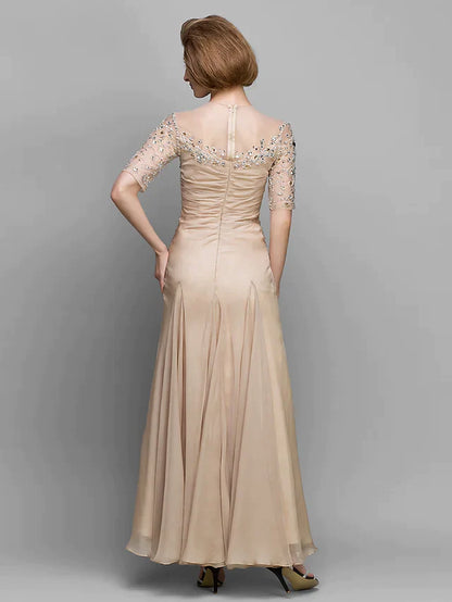 Side view of the A-Line chiffon dress, showing flowing ankle-length skirt.