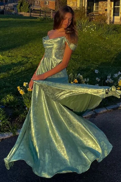 Elegant A-Line Cold Shoulder Cowl Neck Satin Maxi Dress With 3D Floral Print