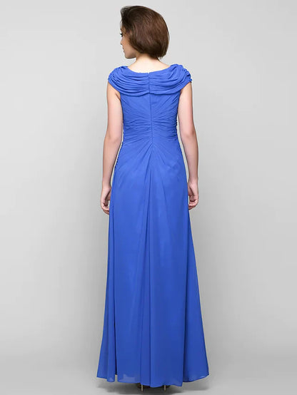 Side view of the chiffon A-Line dress, showing its graceful drape.