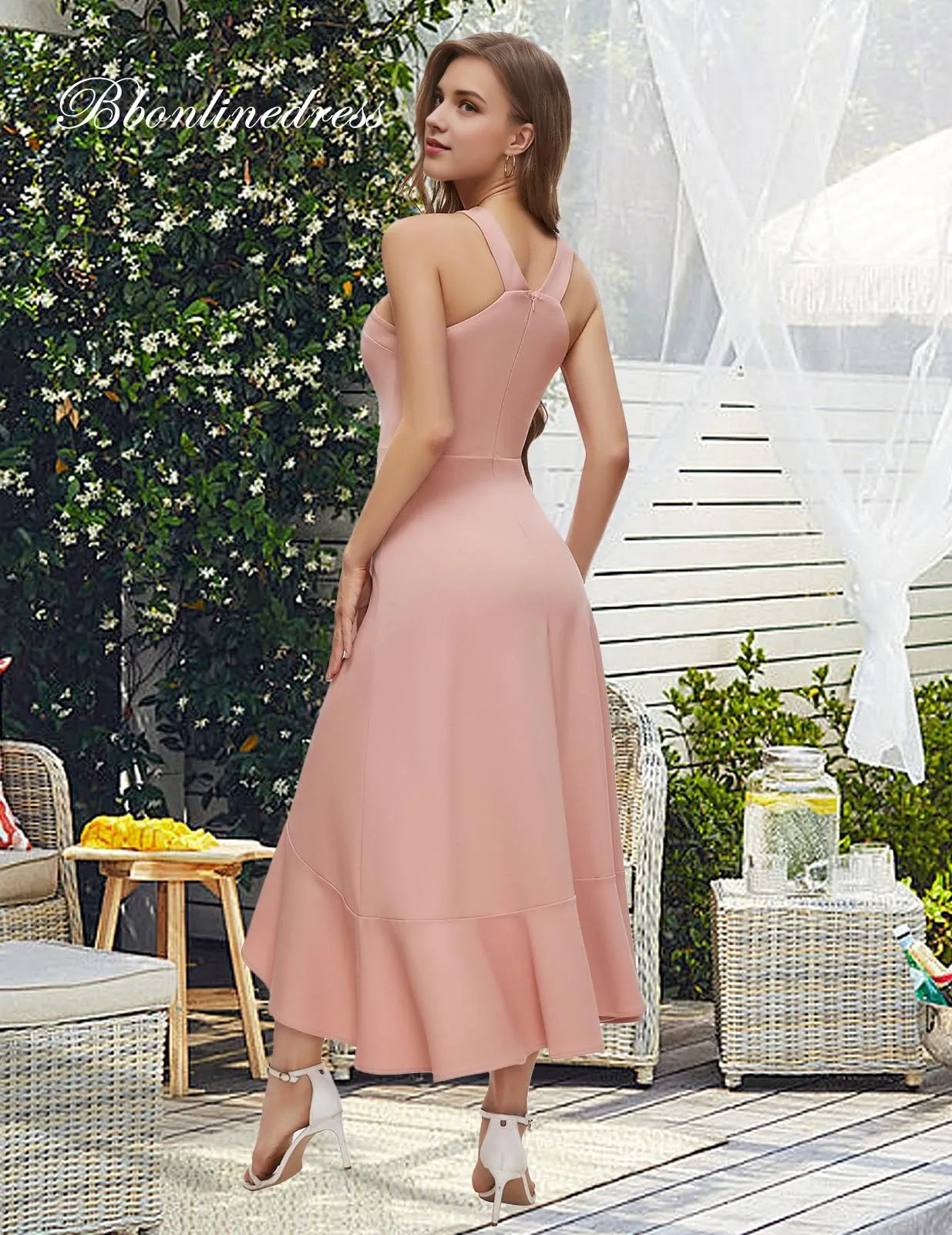 Elegant A-Line Cross Halter Sleeveless Cross-Back Midi Homecoming Dress