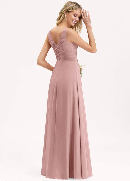 Elegant A-Line Deep V-Neck Ruched Chiffon Maxi Evening Dress