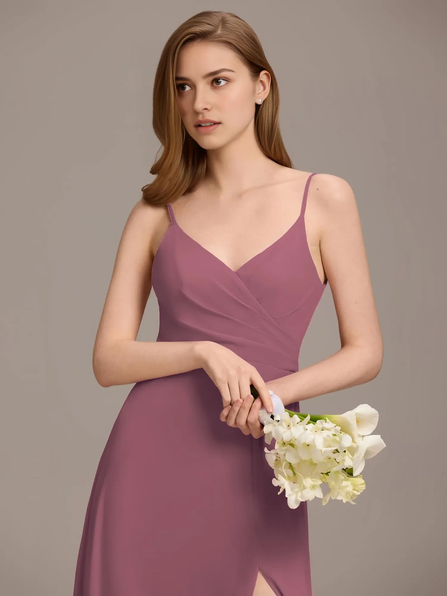Elegant A-Line Deep V-Neck Spaghetti Strap Open Back Maxi Evening Dress