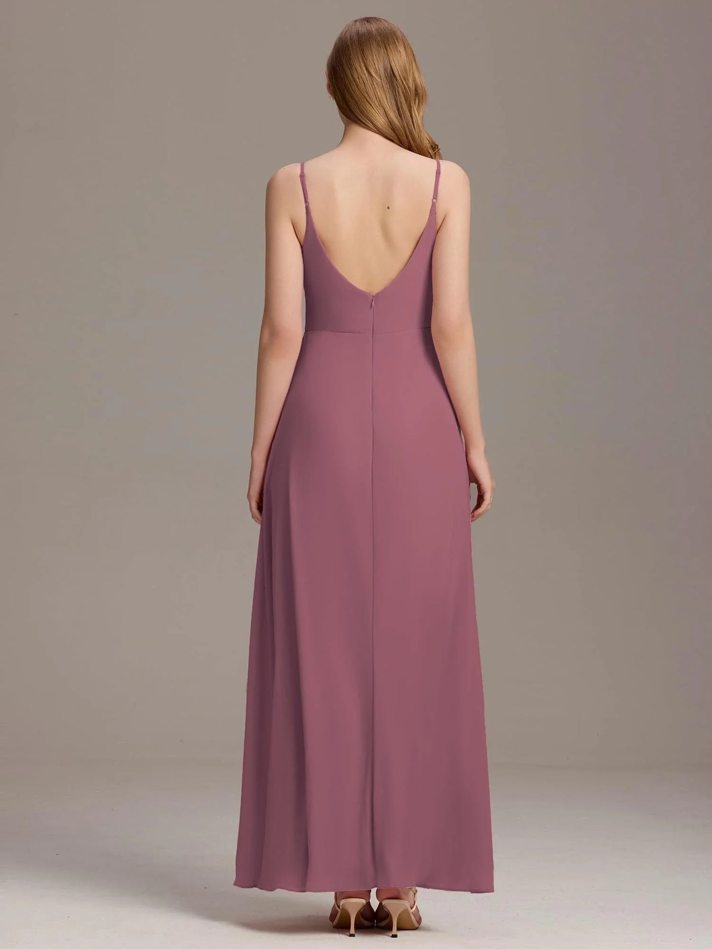 Elegant A-Line Deep V-Neck Spaghetti Strap Open Back Maxi Evening Dress