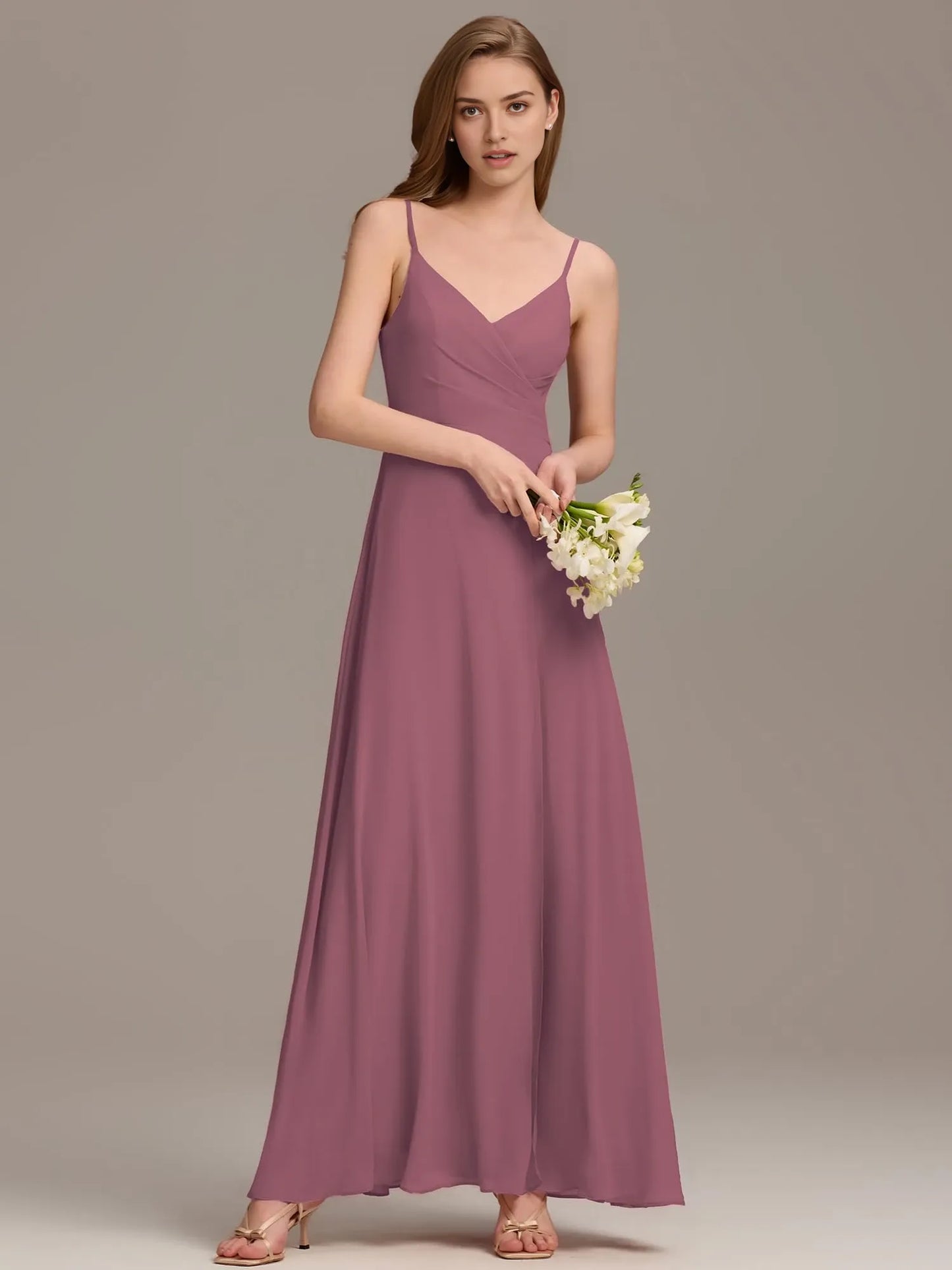 Elegant A-Line Deep V-Neck Spaghetti Strap Open Back Maxi Evening Dress