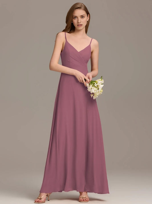 Elegant A-Line Deep V-Neck Spaghetti Strap Open Back Maxi Evening Dress