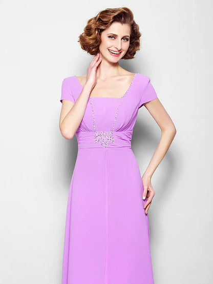 Back view of the floor-length A-line dress, showing the elegant silhouette.