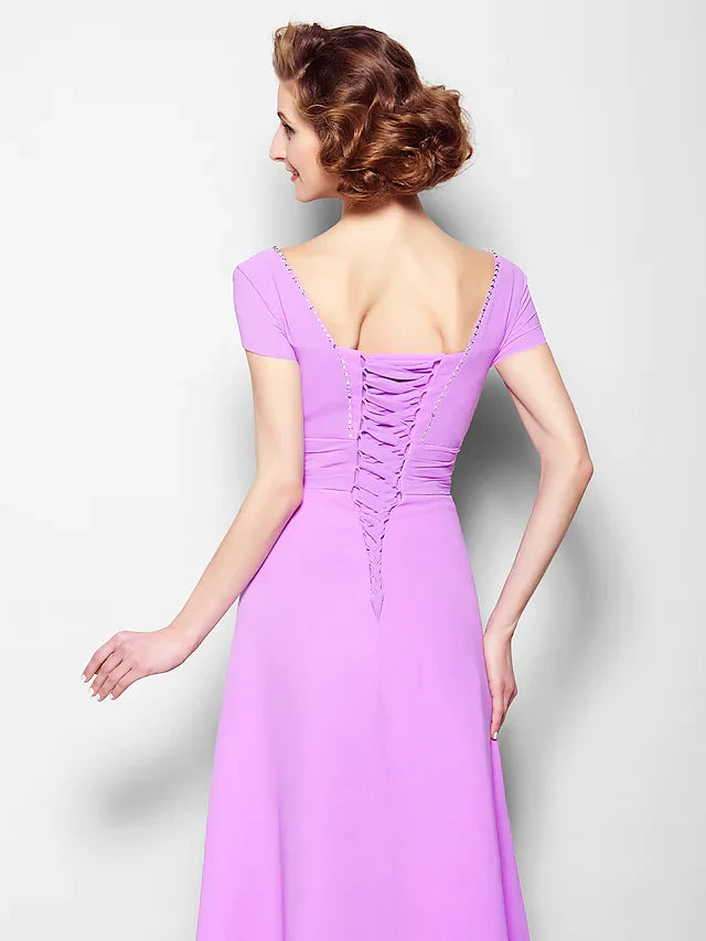 Full length view of the elegant A-line gown, suitable for formal events.