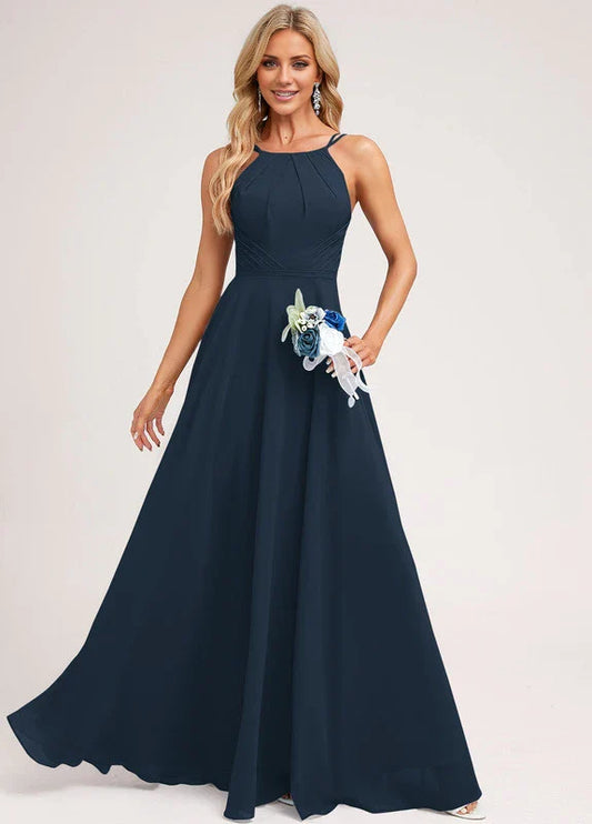 Elegant A-Line High Neck Crisscross Back Chiffon Maxi Evening Dress