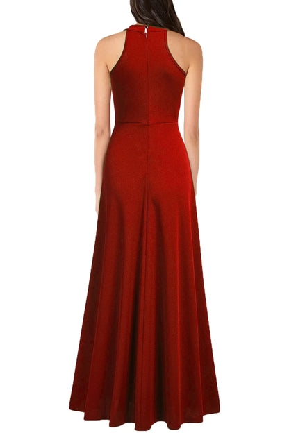 Elegant A-Line High Neck Sleeveless Zip Back Side-Slit Maxi Evening Dress