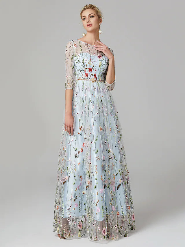 Back view of the elegant A-Line evening gown.