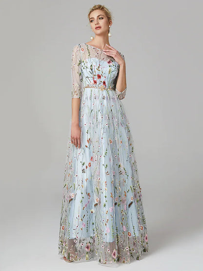 Back view of the elegant A-Line evening gown.