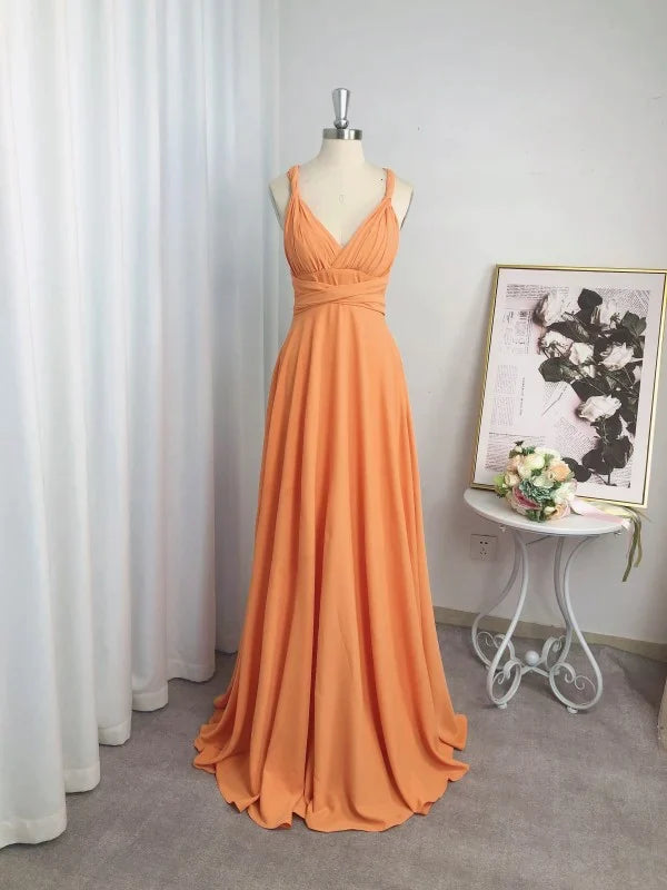 Back view of the sleeveless A-Line jersey bridesmaid gown.