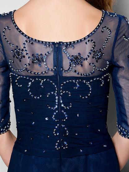 Side profile of the mother of the bride gown, showing its flowing silhouette.