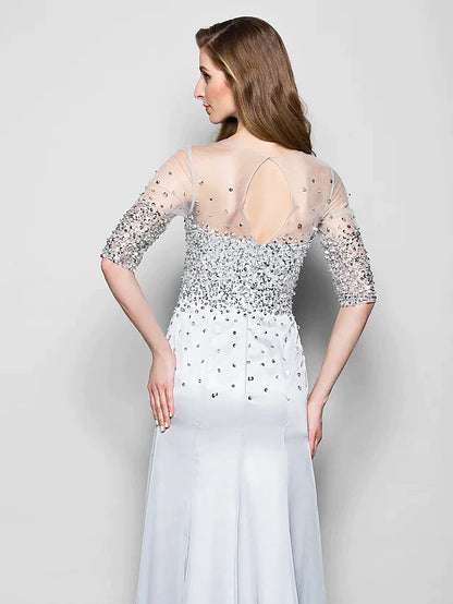 Back view of the A-Line Mother of the Bride dress, showcasing the elegant silhouette.