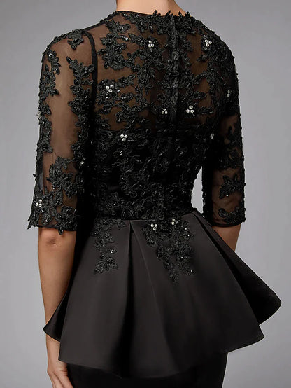 Full length view of the sophisticated Mother of the Bride dress with half sleeves.