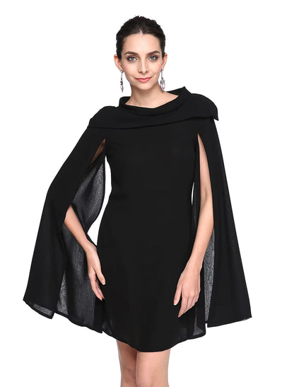 Back view of the pleated black mini dress, showcasing the skirt detail.