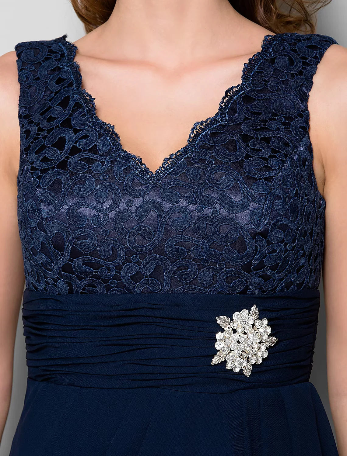 Side view of the light blue A-line dress, highlighting its flattering knee-length cut.
