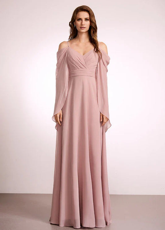 Elegant A-Line Off-Shoulder Cape Sleeve Chiffon Maxi Evening Dress