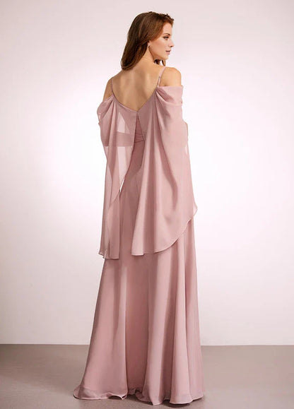 Elegant A-Line Off-Shoulder Cape Sleeve Chiffon Maxi Evening Dress