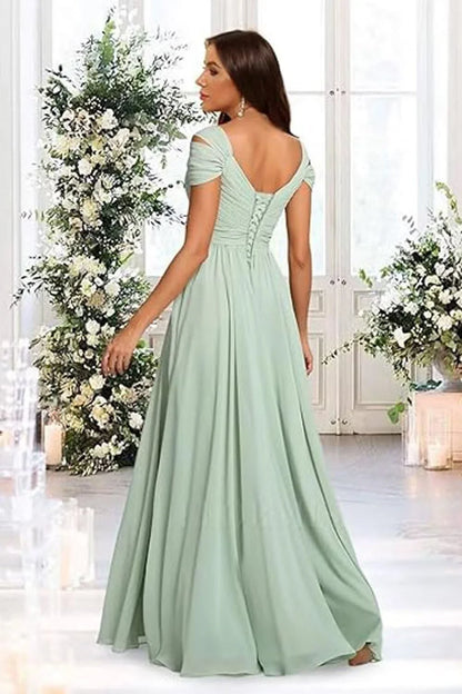 Elegant A-Line Off-Shoulder Flutter-Sleeve Lace-Up-Back High-Low Maxi Evening Dress