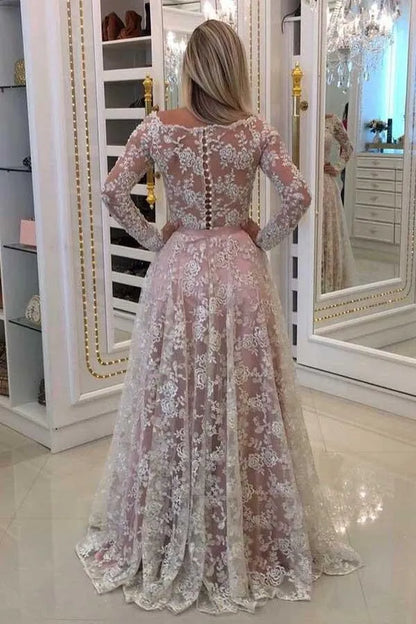 Elegant A-Line Off Shoulder Long Sleeve Button Back Floor Length Wedding Dress