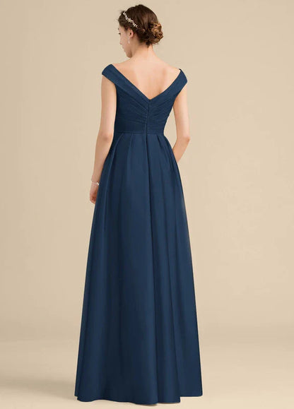 Elegant A-Line Off-Shoulder Ruched Chiffon Maxi Evening Dress
