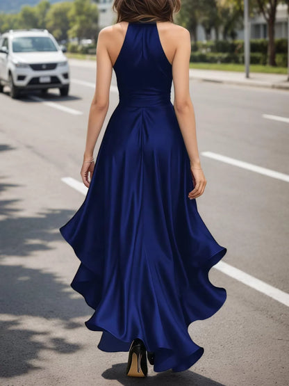 Gorgeous Halter Neck Sleeveless Tie Back High Low Evening Dress