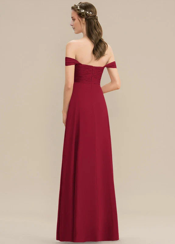 Elegant A-Line Off-Shoulder Sweetheart Neck Ruched Chiffon Maxi Evening Dress