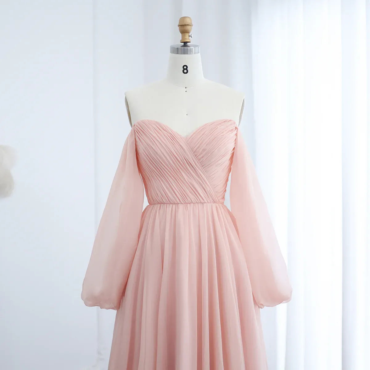 Elegant A-Line Off-The-Shoulder Puff Sleeve Chiffon Wedding Dress With Train