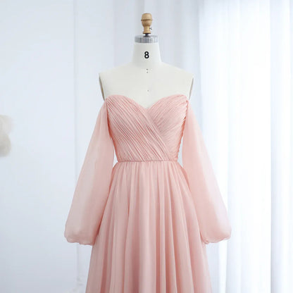 Elegant A-Line Off-The-Shoulder Puff Sleeve Chiffon Wedding Dress With Train