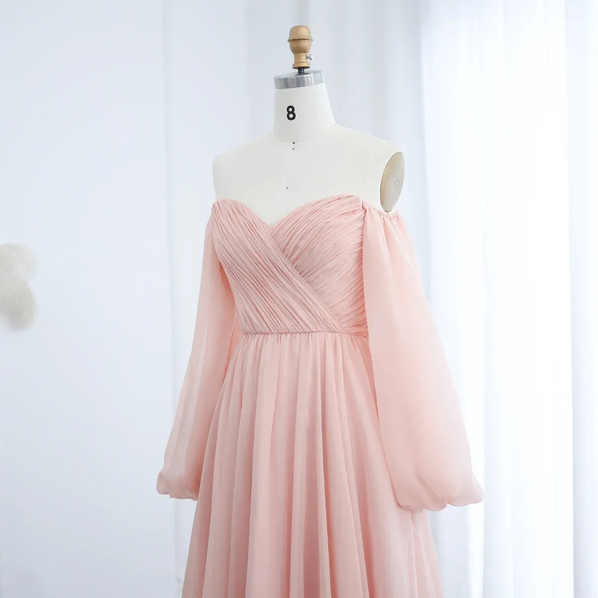 Elegant A-Line Off-The-Shoulder Puff Sleeve Chiffon Wedding Dress With Train