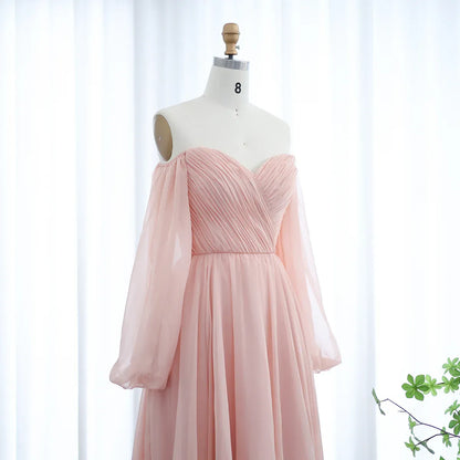 Elegant A-Line Off-The-Shoulder Puff Sleeve Chiffon Wedding Dress With Train