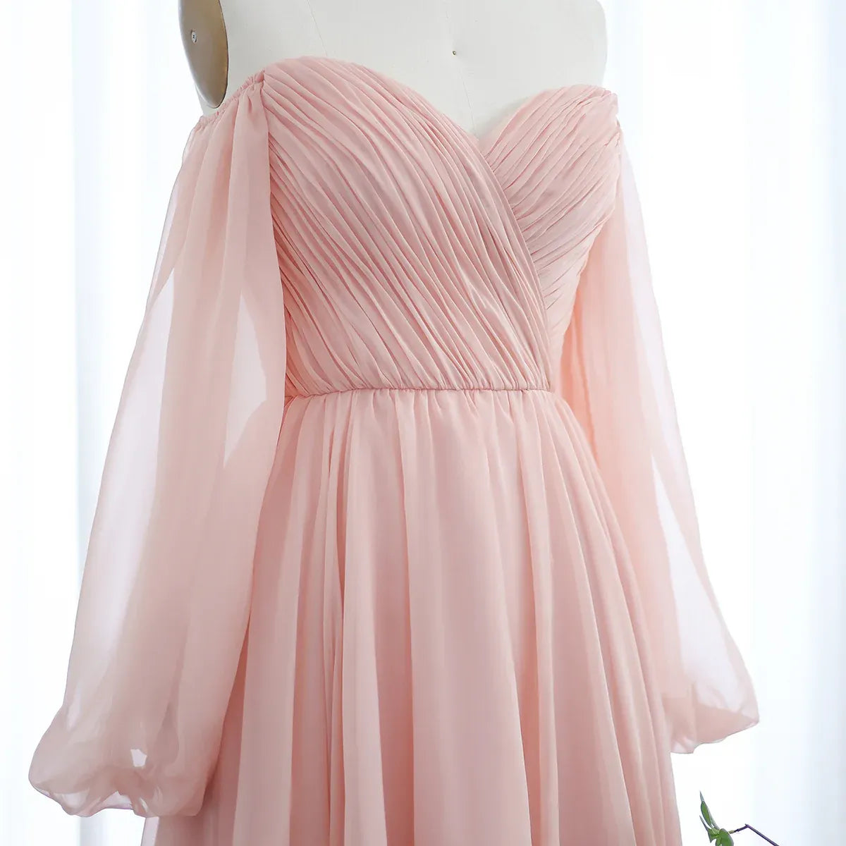 Elegant A-Line Off-The-Shoulder Puff Sleeve Chiffon Wedding Dress With Train