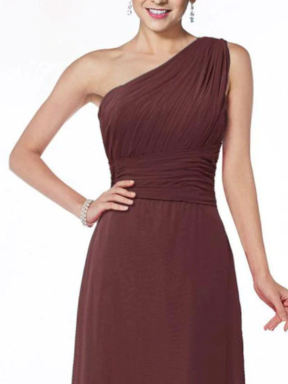 Back view of a model showcasing the flowing A-line skirt of the chiffon dress.