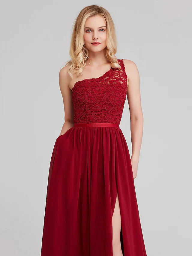 Back view of the A-line long bridesmaid dress, showing the flowing chiffon skirt.