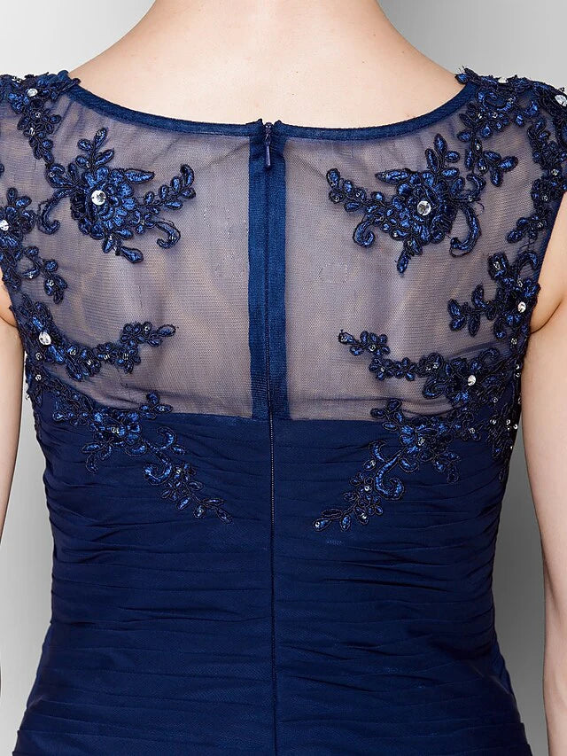 Front view of the elegant navy blue formal gown for special occasions.
