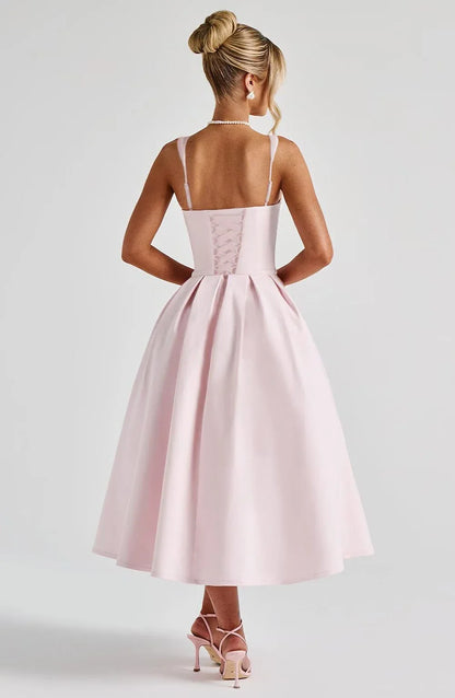 Elegant A-Line Square Neck Sleeveless Lace-Up Back Knee-Length Cocktail Dress