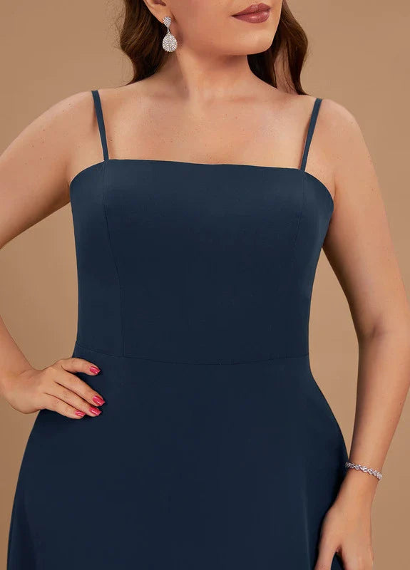 Elegant A-Line Square Neck Spaghetti Strap High-Slit Chiffon Maxi Evening Dress