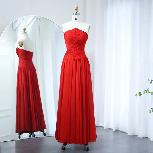 Elegant A-Line Strapless Sleeveless Ruched Chiffon Evening Dress