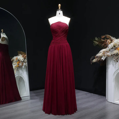 Elegant A-Line Strapless Sleeveless Ruched Chiffon Evening Dress