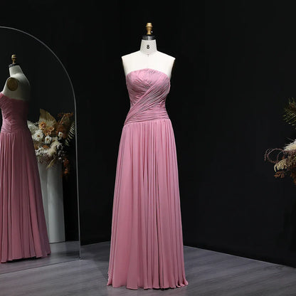 Elegant A-Line Strapless Sleeveless Ruched Chiffon Evening Dress
