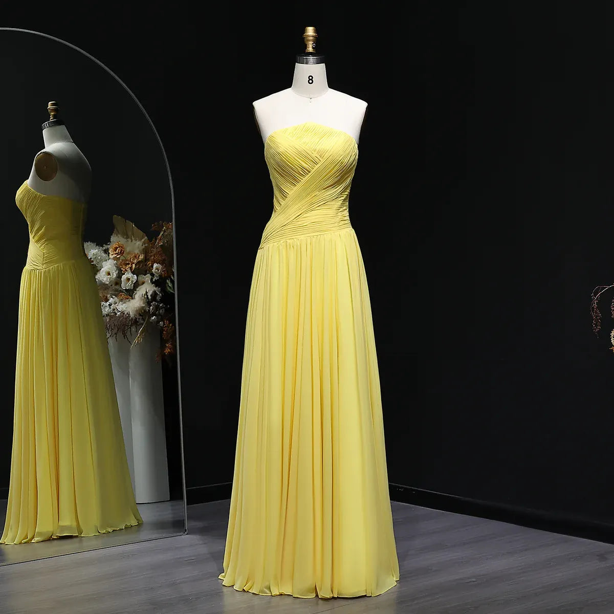 Elegant A-Line Strapless Sleeveless Ruched Chiffon Evening Dress