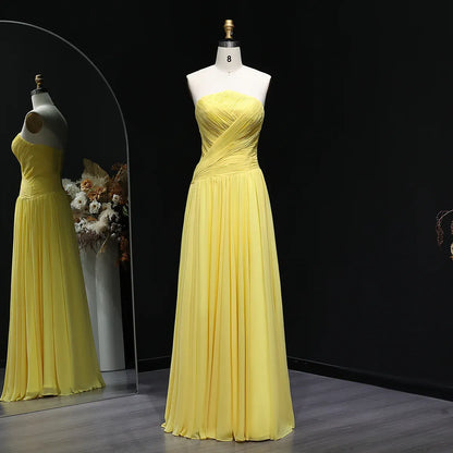 Elegant A-Line Strapless Sleeveless Ruched Chiffon Evening Dress