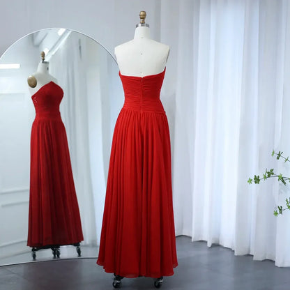Elegant A-Line Strapless Sleeveless Ruched Chiffon Evening Dress