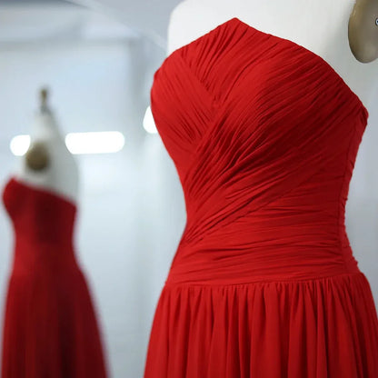 Elegant A-Line Strapless Sleeveless Ruched Chiffon Evening Dress