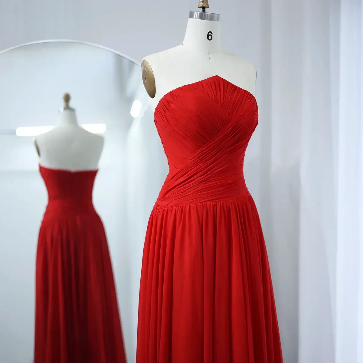 Elegant A-Line Strapless Sleeveless Ruched Chiffon Evening Dress