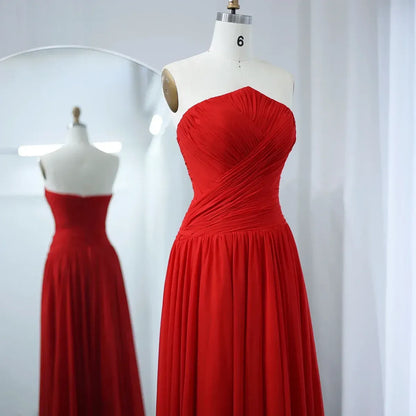 Elegant A-Line Strapless Sleeveless Ruched Chiffon Evening Dress