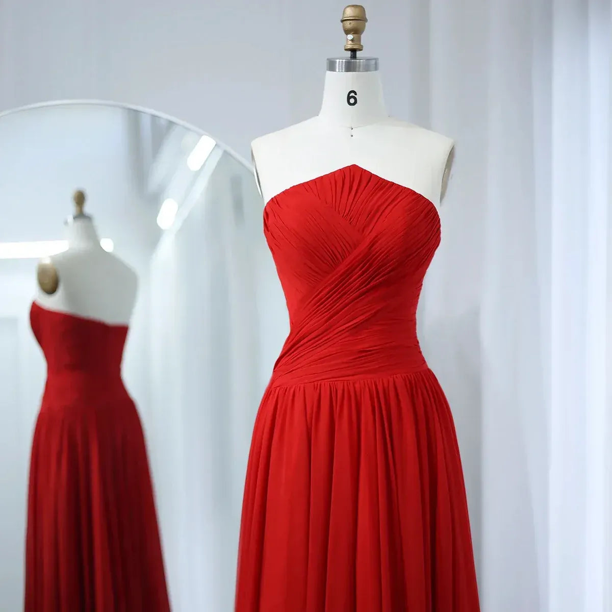 Elegant A-Line Strapless Sleeveless Ruched Chiffon Evening Dress